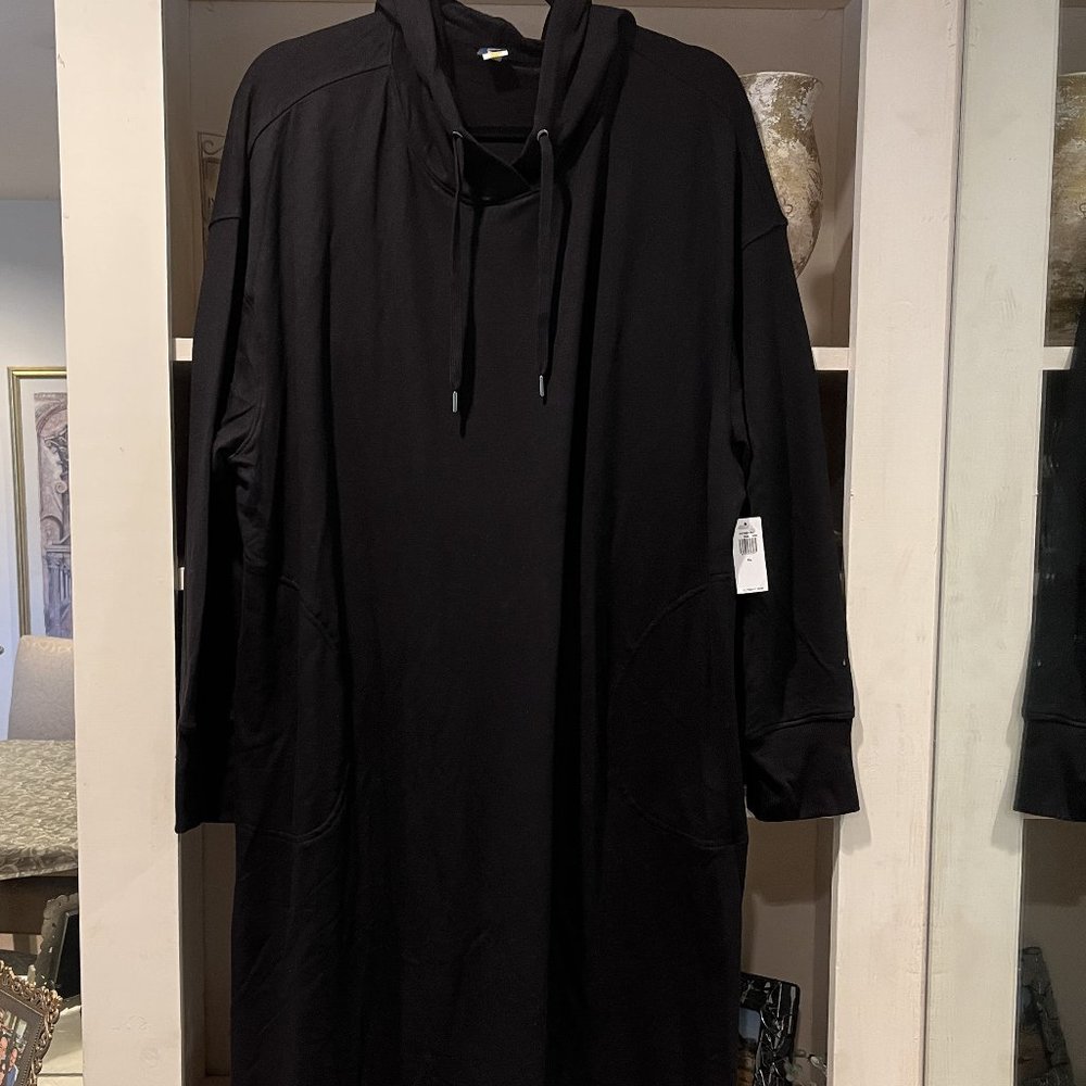 NWT OLD NAVY LIVE-IN FRENCH TERRY HOODED SHIFT DRESS BLACK SIZE XL